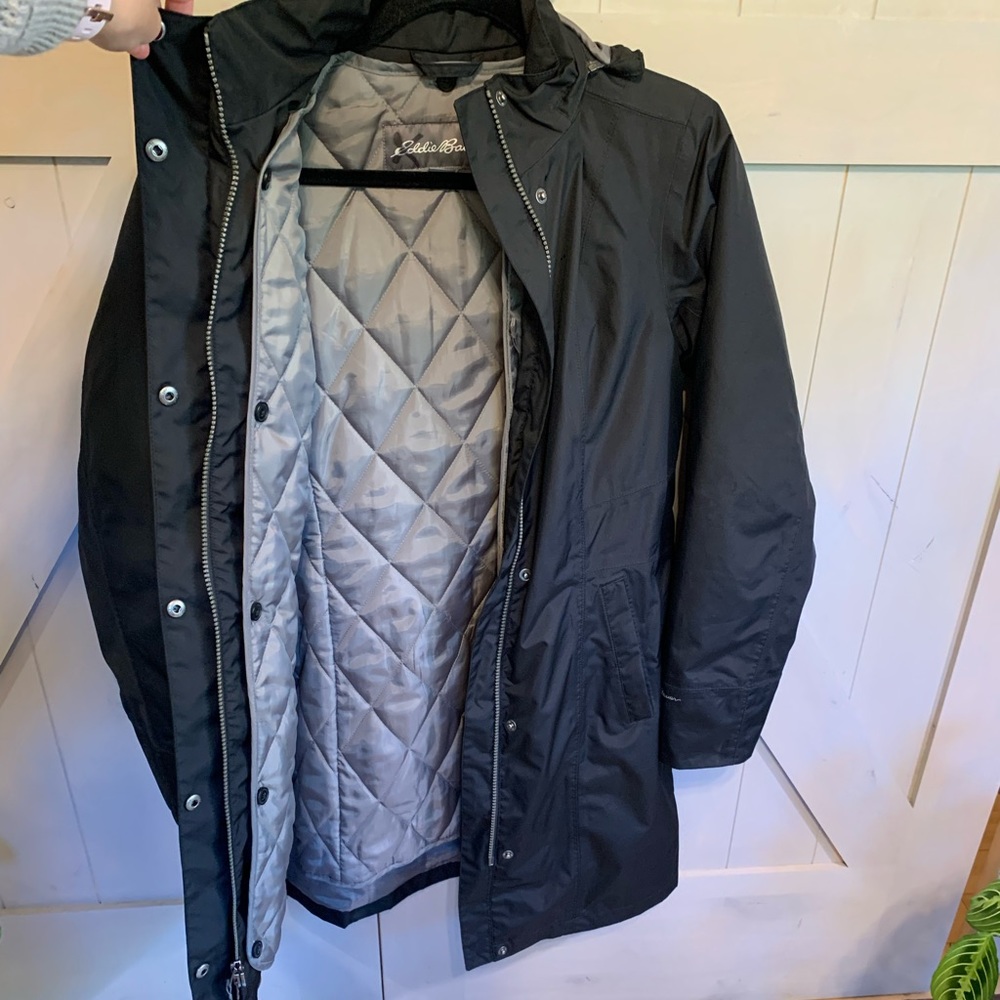 Eddie Bauer Girl On The Go Insulated Trench Coat - Rain Jacket Black